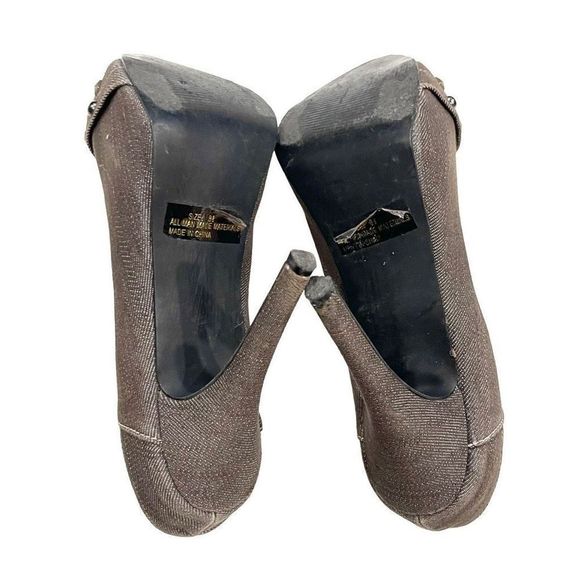 Quipid Tweed Like Pointed Toe Platform Stiletto High Herms with Metal Accent 8:5 - Picture 6 of 9